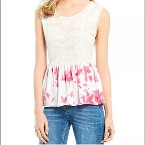 Free People Cream and Pink Tie-Dye Tank Top